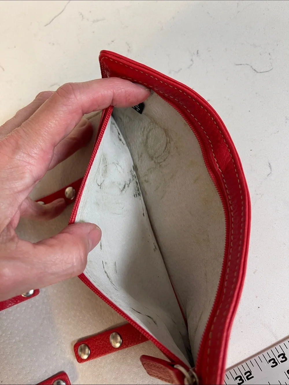 Levenger Red Leather Folded Travel Snap Trifold Jewelry Roll Case - Tech Case